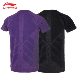 LI-NING 李宁 新款男子运动服短袖T恤一体织羽毛球训练上衣速干2件装 ATSP145-5 浅紫+灰 M码/170