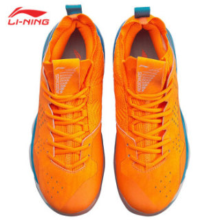 LI-NING 李宁 羽毛球系列 全新音爆2.0男子一体织袜套缓震耐磨防滑羽毛球专业鞋 AYZP001-1 荧光橙 43.5码