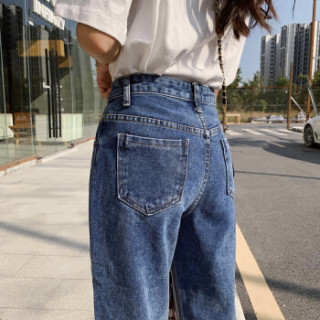 丽乔 2019春季新款牛仔裤女光板宽松休闲牛仔裤直筒裤老爹裤萝卜裤九分 zx1113-8271 蓝色 L