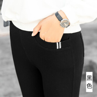 凡淑 2018秋冬新品女装牛仔裤欧美风大码胖MM前口袋织带九分裤直筒小脚裤 HC0817-16FS 黑色 L