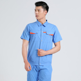 鸿赫 工作服夏装短袖套装男女夏季劳保服工衣工厂服汽修服套装蓝色短袖套装 175