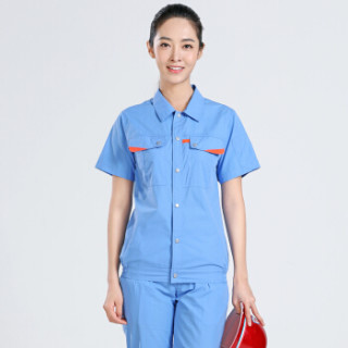 鸿赫 工作服夏装短袖套装男女夏季劳保服工衣工厂服汽修服套装蓝色短袖套装 175
