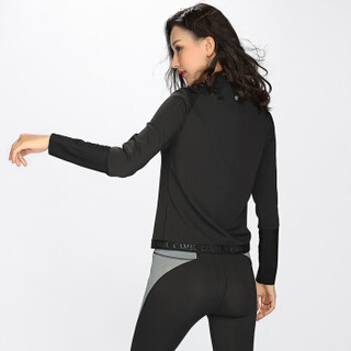 骆驼（CAMEL）瑜伽外套秋季女款运动服休闲短款修身夹克立领健身上衣薄款 黑色S