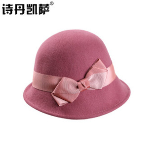 诗丹凯萨帽子女冬季时尚羊毛礼帽圆顶毛呢盆帽 FW206005 玫红色 55cm-57cm