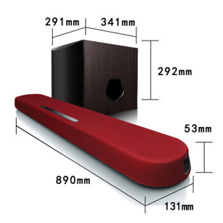 雅马哈（YAMAHA）YAS-108+NS-SW050 家庭影院回音壁电视音响 蓝牙 音箱：红色，低音炮：胡桃木色