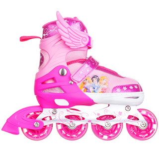 迪士尼(Disney)溜冰鞋儿童可调码闪光全套装轮滑鞋 男女旱冰鞋滑冰鞋送护具头盔 粉公主S码