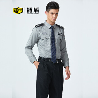 能盾夏季长袖工作服男士衬衫薄款上衣保安服制服物业城管作训工服定制BCY-X06-2浅灰色上衣+配件S/160