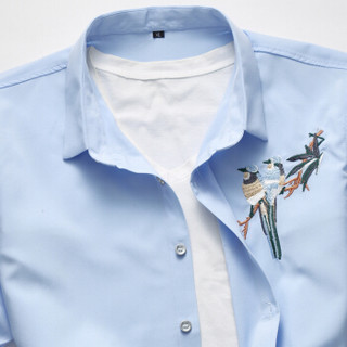 鳄鱼恤（CROCODILE）衬衫 男士休闲大码刺绣短袖衬衫 5311 浅蓝 2XL