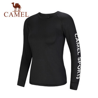 骆驼（CAMEL）瑜伽服上衣女19春夏显瘦修身长袖T恤健身房运动服 黑色XXL