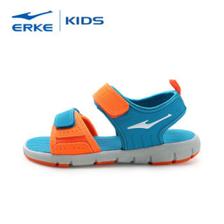鸿星尔克（ERKE）童鞋男儿童凉鞋露脚趾小孩沙滩鞋 63116210052 天木蓝/荧光桔红 34码