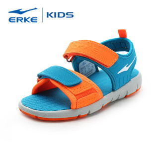 鸿星尔克（ERKE）童鞋男儿童凉鞋露脚趾小孩沙滩鞋 63116210052 天木蓝/荧光桔红 36码