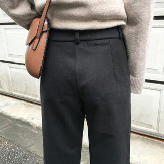 米兰茵（MILANYIN）女装 2019年春季高腰直筒翻折拼接休闲直筒牛仔裤 MLYH299 黑色 M