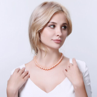 商品daimi 黛米 珍珠项链 近圆形淡水粉色珍珠项链 珍珠 45cm