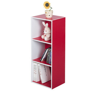 慧乐家 书柜书架 双色三层收纳柜时尚创意层架彩色组合柜 红色/白色 11002