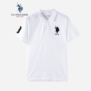 U.S. POLO ASSN. Polo衫男2019年新品男士短袖T恤纯棉多色男短袖衫美式休闲男上装6017965AL 纯白色 M/170