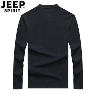 吉普 JEEP 长袖T恤男2019春新品立领商务休闲棉质大码印花中青年男装上衣打底衫LS05001 黑色 M