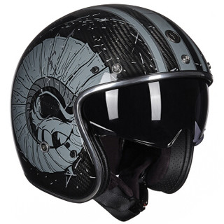 TORC头盔V587四季半盔摩托车电动车头盔复古碳纤维头盔内置镜片 透明碳纤 RAM  XL码