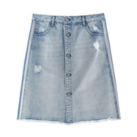 INMAN 茵曼 新款高腰复古韩版潮流破洞毛边A字显瘦半身裙短裙女  18921|12526