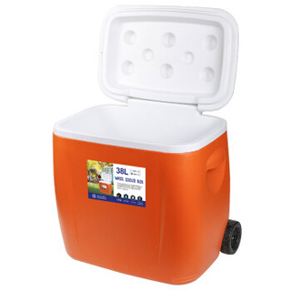 欧宝森拉杆保温箱冷藏箱 车载家用便携式户外食品保鲜箱带轮子 38升 橘色 送冰板冰袋