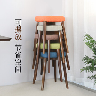香木语 实木布艺加厚凳子家用 可叠放日式简约高凳餐桌凳方板凳  原木棕色