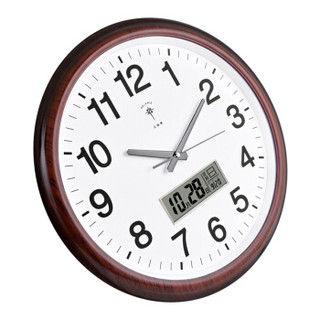 POLARIS 北极星 挂钟客厅时尚简约挂钟日历显示LED 2901石英钟 简约款 红木色