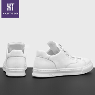 Haut Ton 皓顿 时尚英伦系带简约运动板小白休闲男鞋子YD014  白色 43码