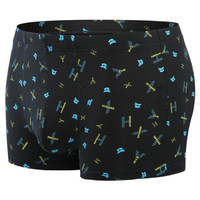 恒源祥 男士内裤4条装 中腰印花平角裤U凸囊袋再生纤维素裤头 G0175 L170/95 (黑色、L、平角裤、再生纤维)