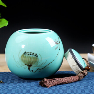 茶叶罐陶瓷便携普洱茶罐大号茶叶盒储茶罐青瓷功夫茶具配件 清莲（心）
