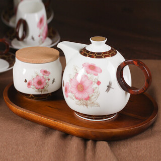 韵唐 骨瓷茶具咖啡具套装 骨质瓷茶壶茶杯带茶叶罐托盘组合套装 15头 普罗旺斯