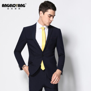 安其罗扬(ANGELOYANG)男士西服套装 韩版修身免烫西装 职业面试装新郎结婚礼服伴郎装 6720 蓝色 M/170A
