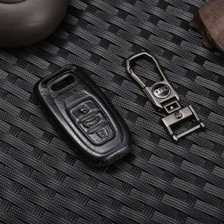 车达品奥迪A6真皮钥匙包专用于奥迪A6L Q5 A5 A8L A4L 钥匙保护壳套扣奥迪4D黑