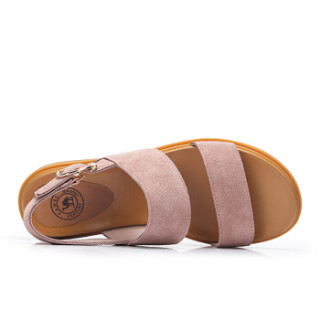 商品camel 骆驼 女鞋 舒适休闲牛反绒一字搭扣凉鞋 a82025645 粉红 35