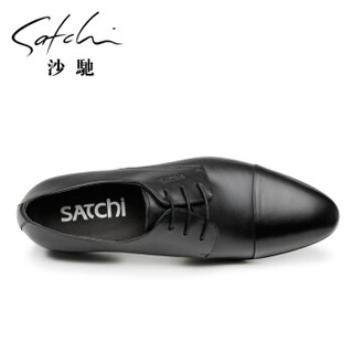 沙驰（SATCHI）尖头系带男士商务正装皮鞋 21481129Z 黑色 41