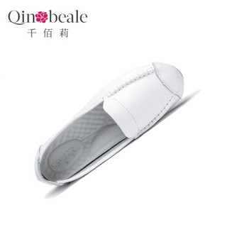 Qin&beale 千佰莉 简约百搭圆头休闲平底潮流日常工作单鞋女 103D3207 白色 35
