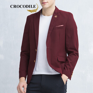 鳄鱼恤（CROCODILE）商务百搭修身西服薄外套绅士夹克西服男 98790004 酒红 170