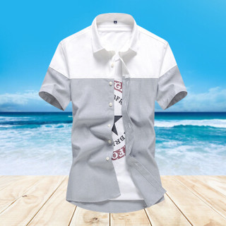 鳄鱼恤（CROCODILE）衬衫 男士韩版修身青年拼色短袖衬衫 CS53 上白下灰 2XL
