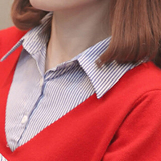 亚瑟魔衣针织衫韩版女士毛衣短款针织假两件衬衫领打底衫SH-18-69 浅卡其色 均码