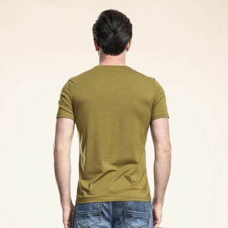 骆驼（CAMEL）男装 微弹圆领休闲条纹大众短袖T恤衫 男士 X6B201337 黄绿M
