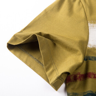 骆驼（CAMEL）男装 微弹圆领休闲条纹大众短袖T恤衫 男士 X6B201337 黄绿M