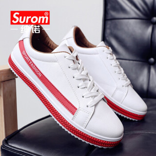 SUROM 男士韩版低帮时尚休闲板鞋 SN-ZY6888 白红 43