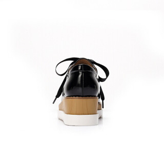 CAMEL 骆驼 女士 英伦摩登丝带系带松糕底单鞋 A83862699 黑色 34