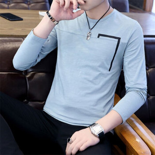 北极绒（Bejirong）长袖T恤男 圆领T恤冰丝潮流男装青年宽松长袖体恤衫打底衫 617A-8912 浅蓝色 XL