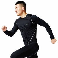 KAWASAKI 川崎 健身服紧身衣男运动套装士羽毛球跑步季速干衣短袖训练晨跑 ST-1018 黑色