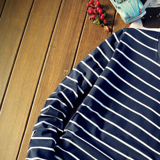 猫人（MiiOW）T恤 男士时尚休闲百搭条纹圆领套头长袖T恤A088-T622深蓝色XL
