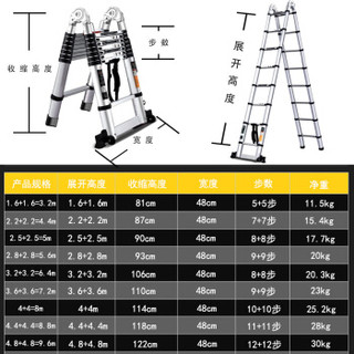 昶升 梯子 家用折叠多功能两用人字单面梯4.4+4.4可变8.8米带平衡杆轮子 户外铝合金伸缩安全架梯工程升降梯