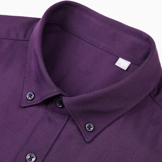 红豆 Hodo男装 长袖衬衫男商务休闲系列纯色修身扣领长袖衬衫 M4紫色 180/96A