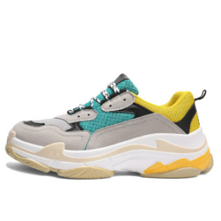 韩版潮流百搭透气男士运动休闲小白ins超火的老爹鞋 666 黄绿 44