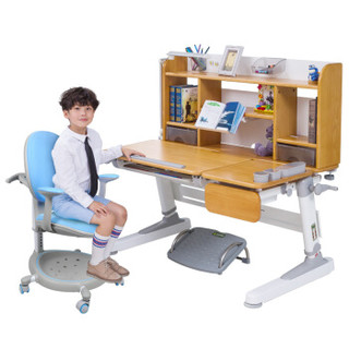 生活诚品 儿童书桌 实木儿童学习桌椅套装 可升降书桌 学生写字桌  ME855GE+AU807B+F3855H套装 蓝色