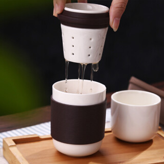 佳佰 茶具 便携日式旅行陶瓷功夫茶具一壶一杯 单人快客杯茶杯户外简易旅游茶壶 带杯套 红色