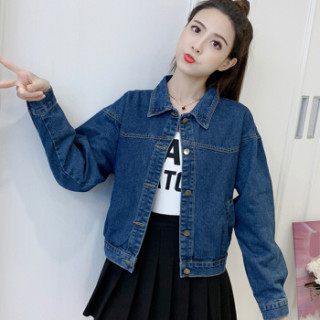 商品朗悦女装 2019春秋新款牛仔外套女学生韩版夹克宽松bf风短外套lw